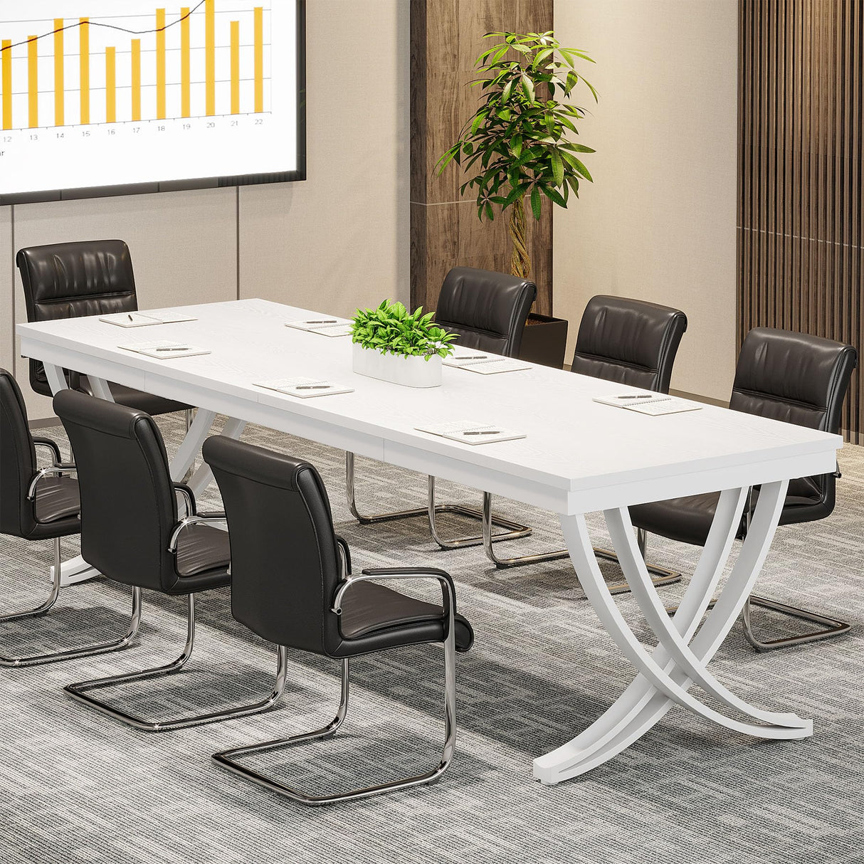 Tribesigns 6.5FT Conference Table for 6-8 People, 78 inch Long Rectangular Seminar Table with Strong Metal Frame, Business Furniture Boardroom Desk for Office Meeting Conference Room (1PCS, White) Tribesigns