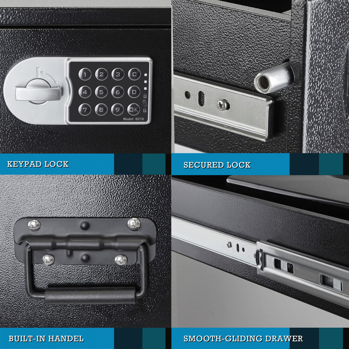 Under Bed Gun Safe Drawer for Pistol - Long Storage Case for Car Trunk Gun Storage - Pistol Safes for Home Jewelries and Pistols, Horizontal Gun Safe POCHAR