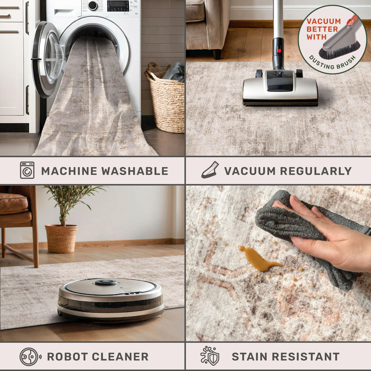 Hazo Haus Farmhouse Area Rugs for Living Room - 8x10 Washable Modern Abstract Rug for Bedroom, Dining Room Under Table, Home Office, Soft Washable & Stain Resistance (Beige & Peach) Hazo Haus