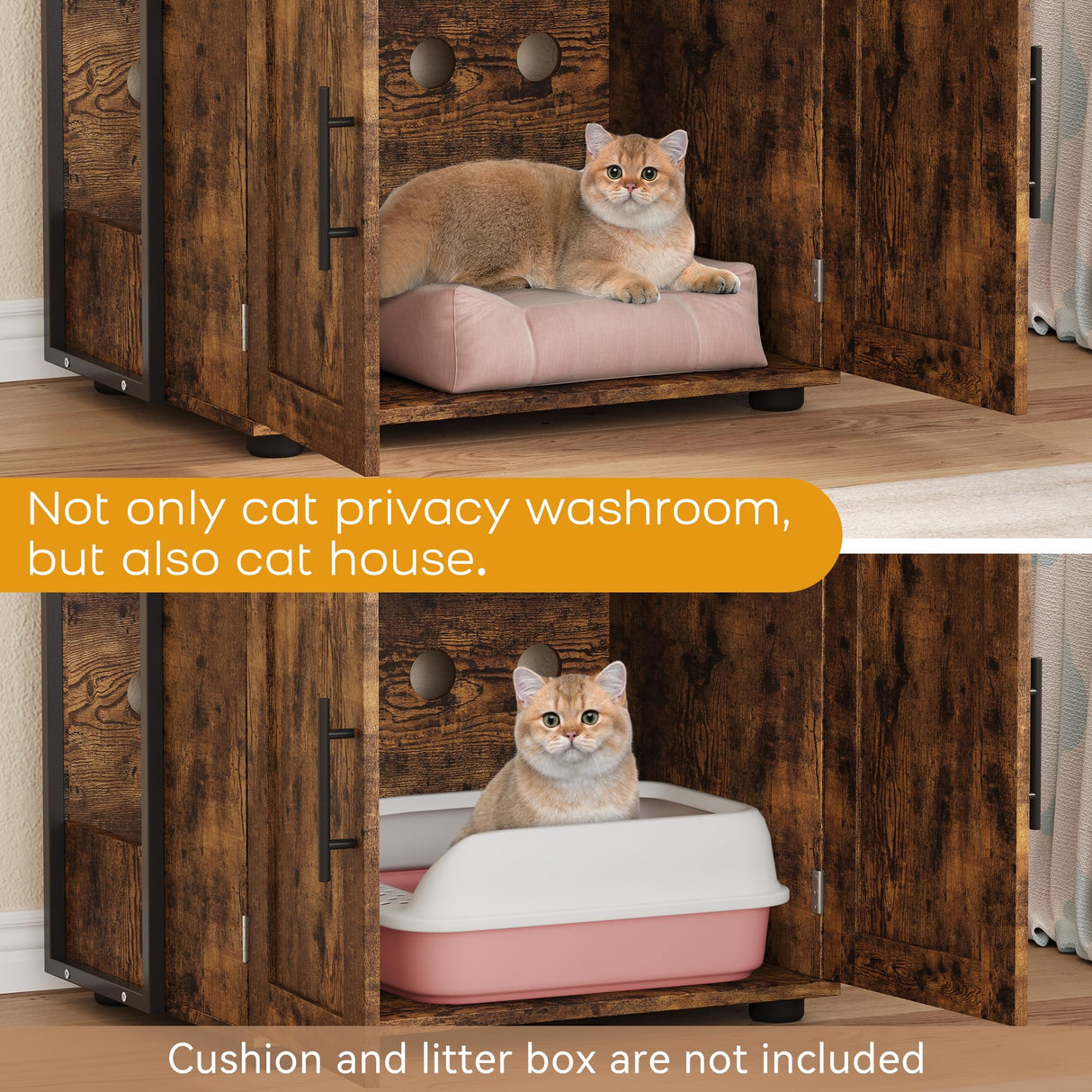 GAOMON Cat Litter Box Enclosure with Shelf Storage, 2-in-1 Hidden Cat Washroom Furniture, Indoor Cat Cabinet, Hidden Cat Box Enclosure with 3 Shelves and Door, Cat House for Most Litter Box, Brown GAOMON