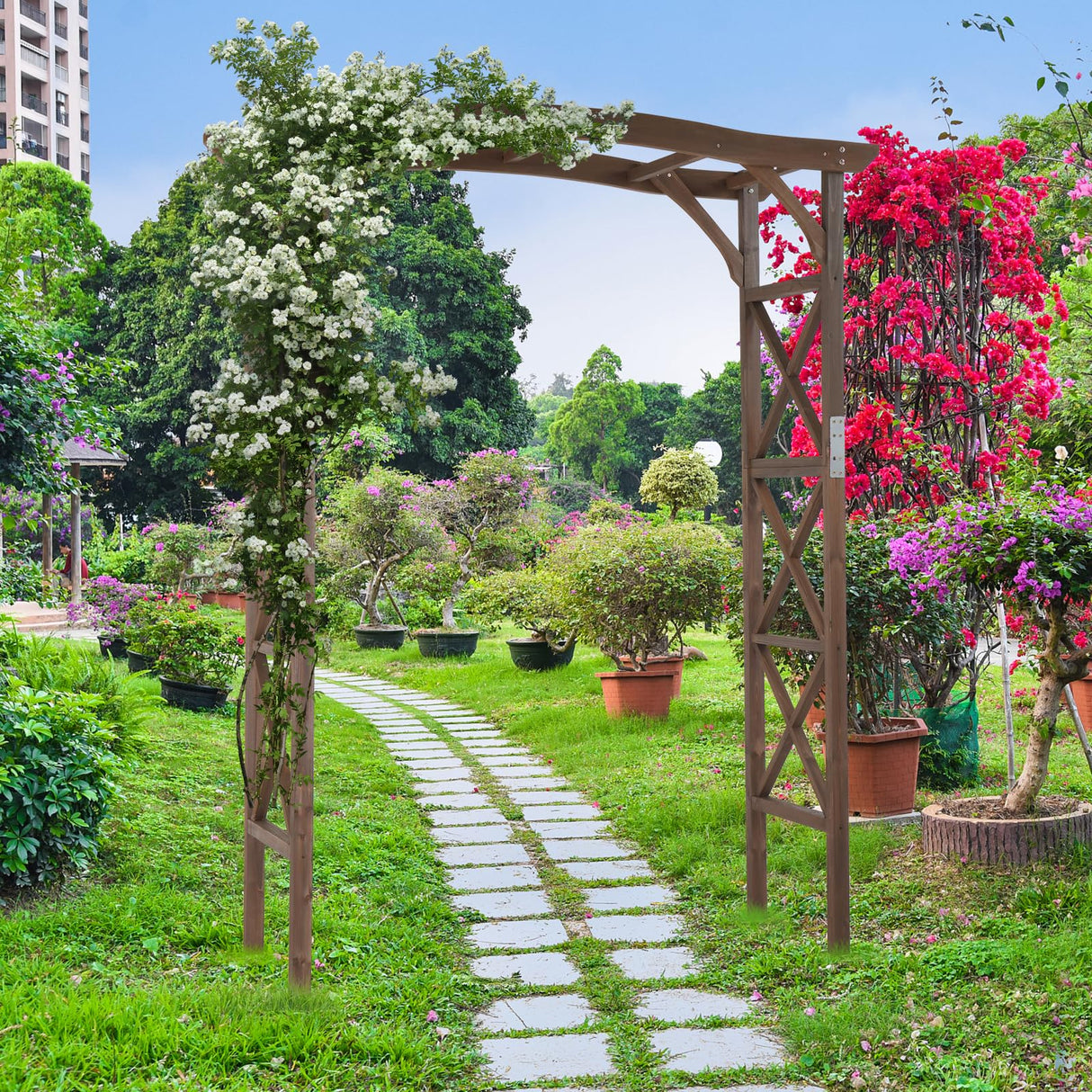 VINGLI Wooden Garden Arbor, Wedding Arch, 6.6ft Arch Backdrop Stand for Ceremony, Wood Trellis for Plant Climbing, Christmas Decor Pergola for Garden Backyard, Lawn VINGLI