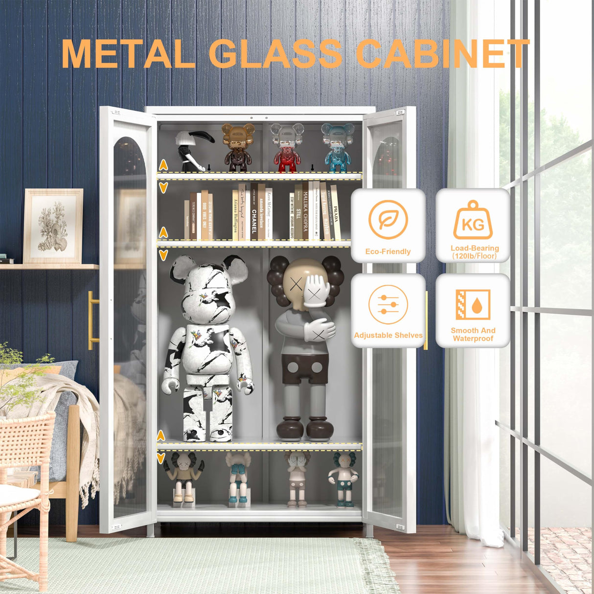 OSEILLC Metal Sideboard Buffet Cabinet with Glass Doors, 59" Tall Sideboard and Buffet with Storage, Accent Cabinet with Adjustable Shelves, Metal Storage Cabinet for Kitchen, Living Room, Hallway OSEILLC