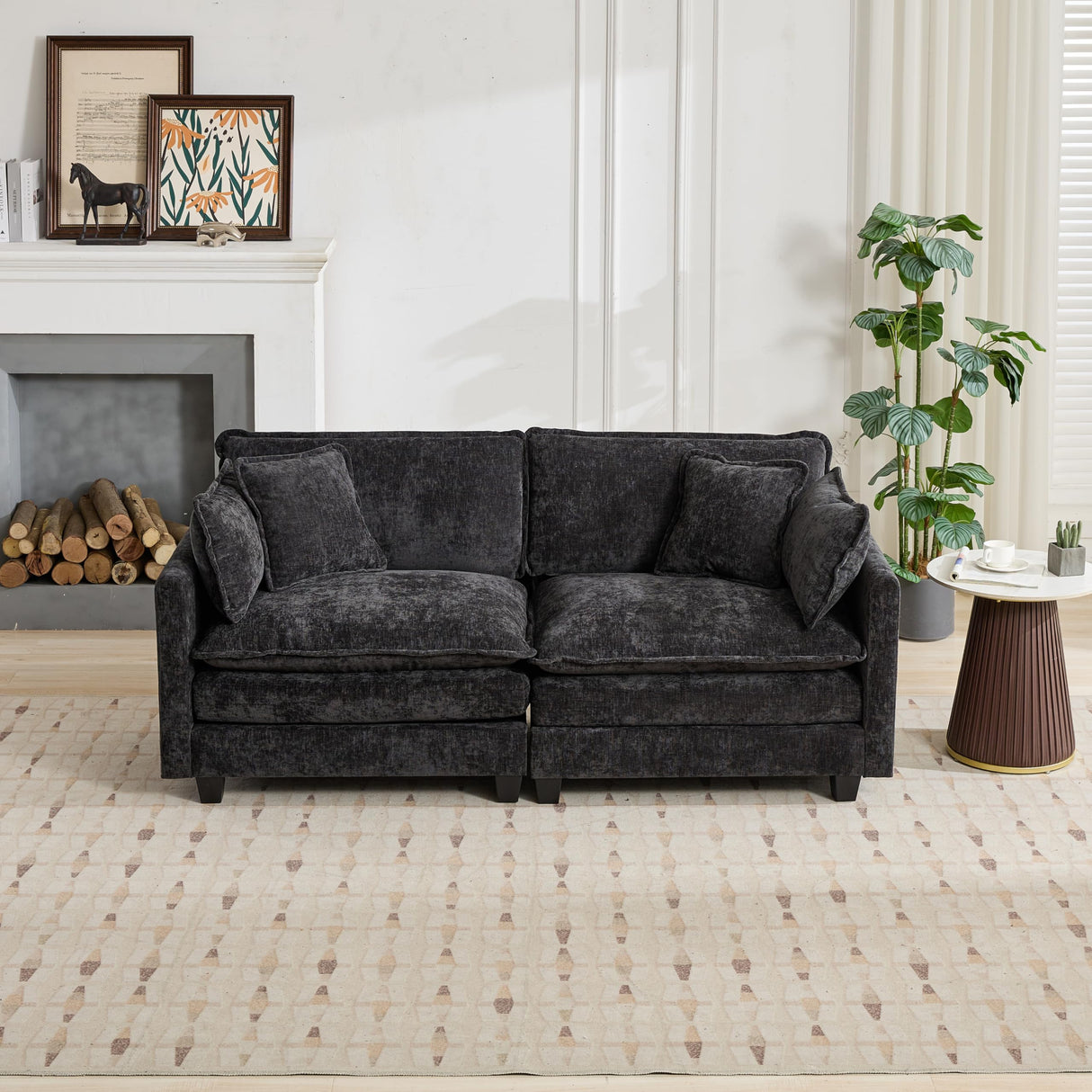 SoarFlash 71.6" Chenille Sectional Sofa, Comfy Modular Loveseat Sofa, Modern 2-Seat Couch Deep Seat Sofa Set for Living Room,Black SoarFlash