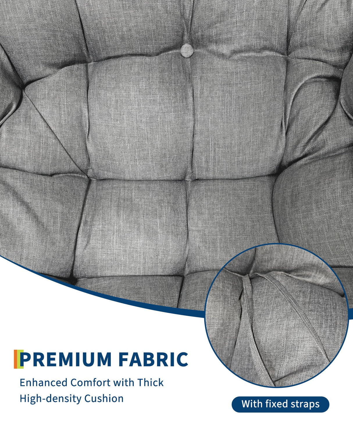 GarveeLife Outdoor Papasan Rocking Chair, Oversized Wicker Lounge Chair with Cushion and Metal Frame, Patio Rattan Egg Rocker for Balcony Backyard Porch Bedroom, Grey GarveeLife