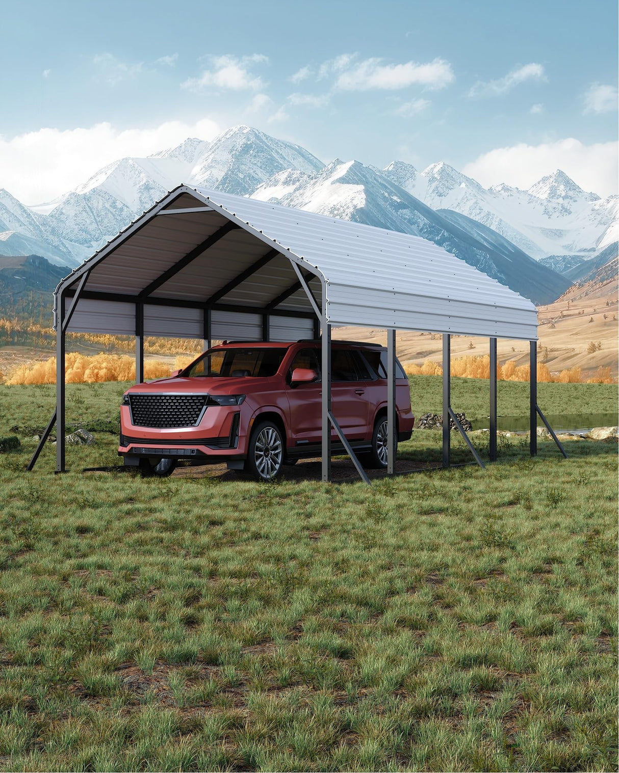 Garveelife 13'x21'x11' Oversized Metal Carport, Steel Heavy Duty Carport for All-Weather, Permanent Shelter for Bass Boats, Pickup Trucks, and Tractors, N.W. 660 Lbs GarveeLife