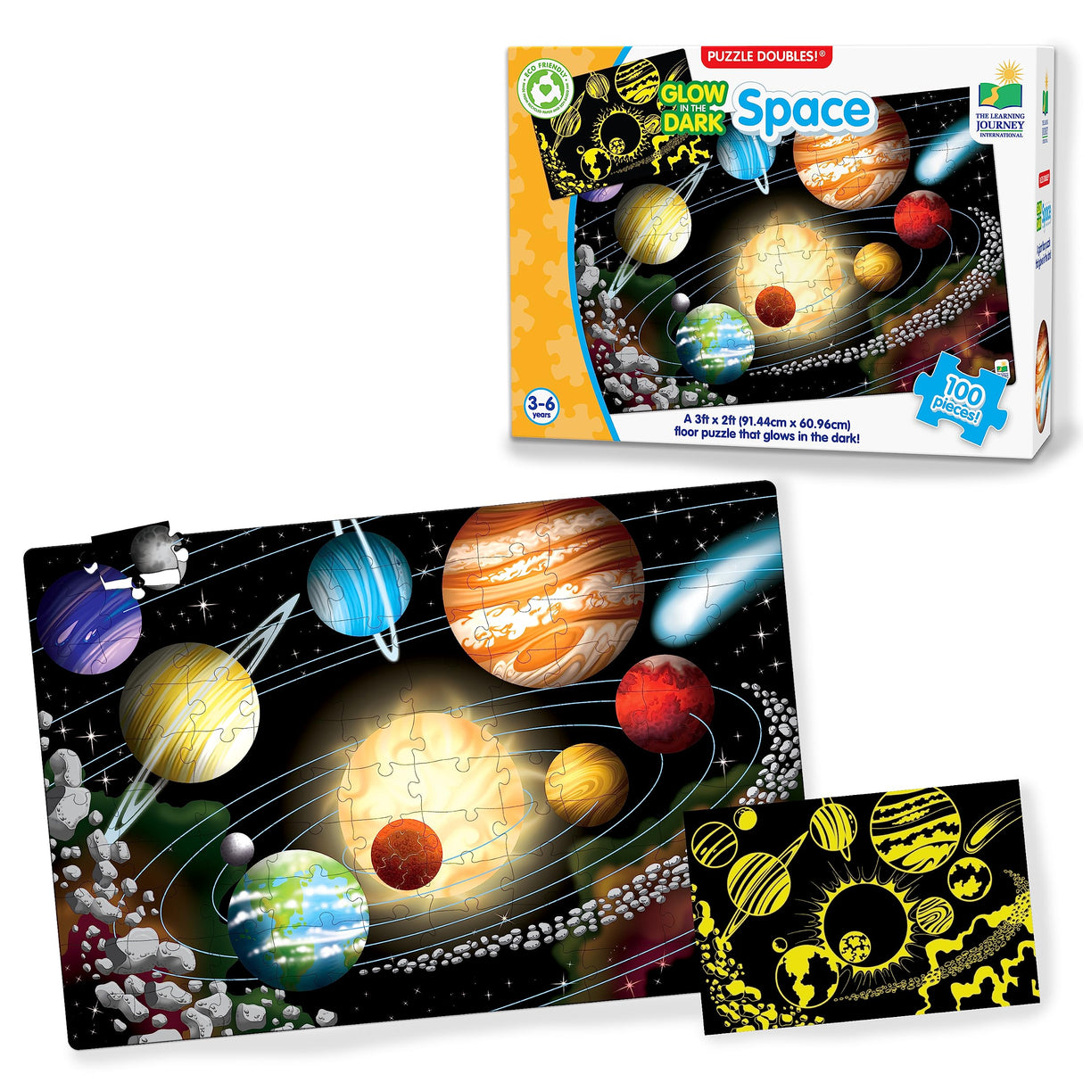 The Learning Journey Puzzle Doubles Glow in the Dark - Space - 100 Piece Glow in the Dark Puzzle, Space Puzzles For Kids Ages 4-8, Solar System Puzzle For Kids, Award Winning Educational Toys The Learning Journey