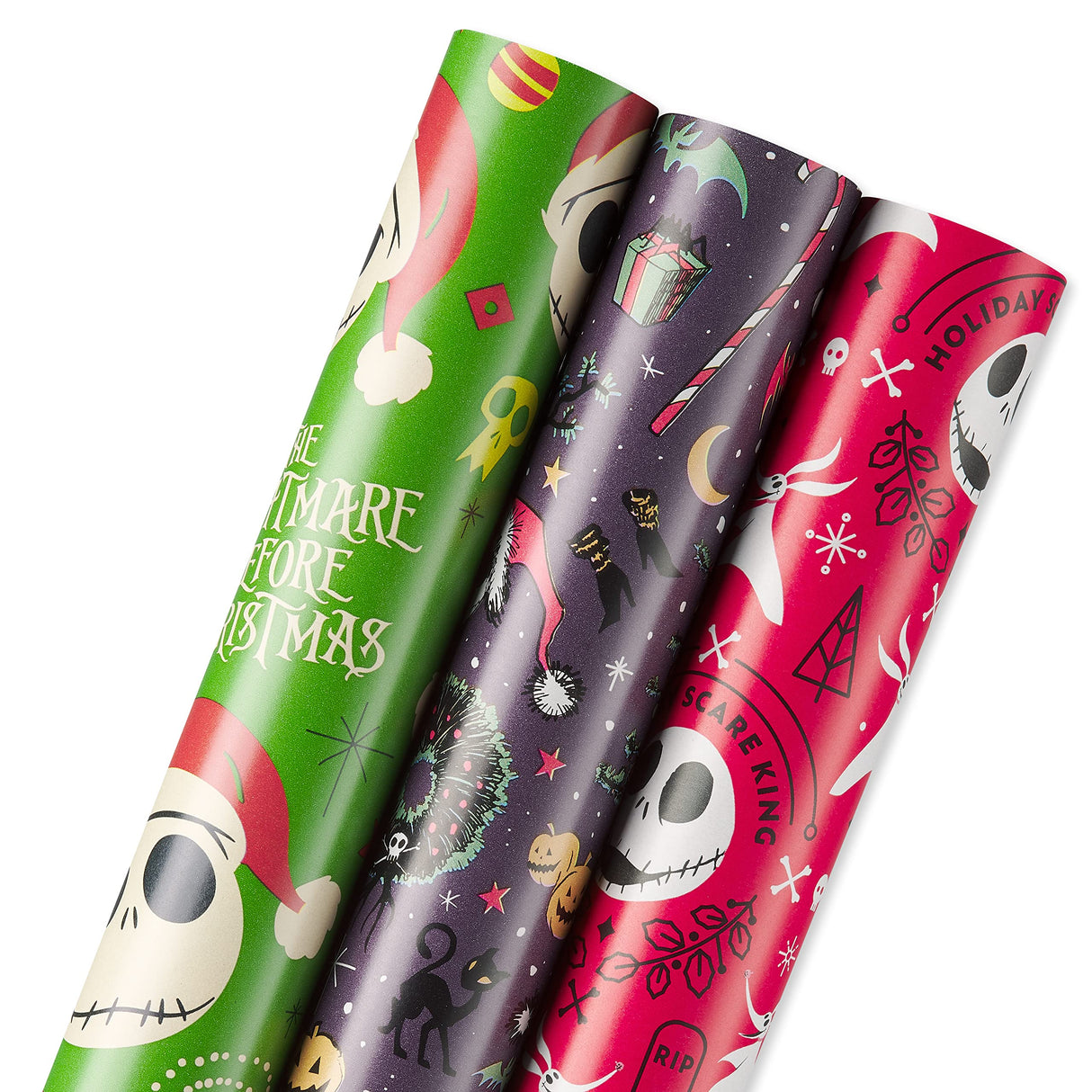 American Greetings 105 sq. ft. The Nightmare Before Christmas Christmas Wrapping Paper Bundle with Cut Lines, Jack Skellington and Zero (3 Rolls 30in. x 14 ft.) American Greetings