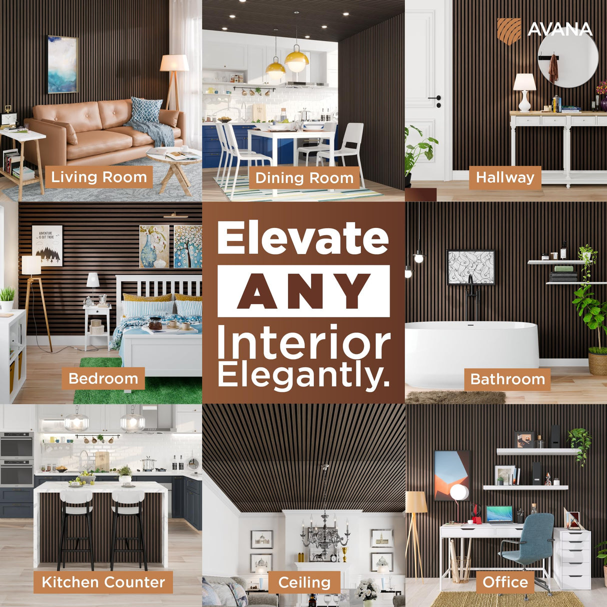 Avana Acoustic Wood Wall Panels – 94.4 x 12.6 Inch Dark Walnut Acoustic Panels 2 PCs – Wall Panels For Interior Wall Decor for Homes, Offices, Studios – Aesthetically Pleasing Wood Panels For Wall Avana