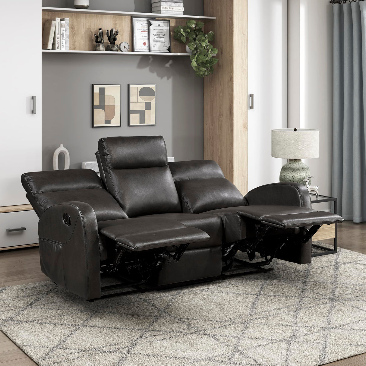 Lexicon Manual Reclining Sofa, Faux Leather Recliner Sofa, Wall Hugger, Track Arms, Magazine Pockets, Manual Dual Recliners Couch for Living Room/Office/Apartment, Easy Assembly, Espresso Lexicon