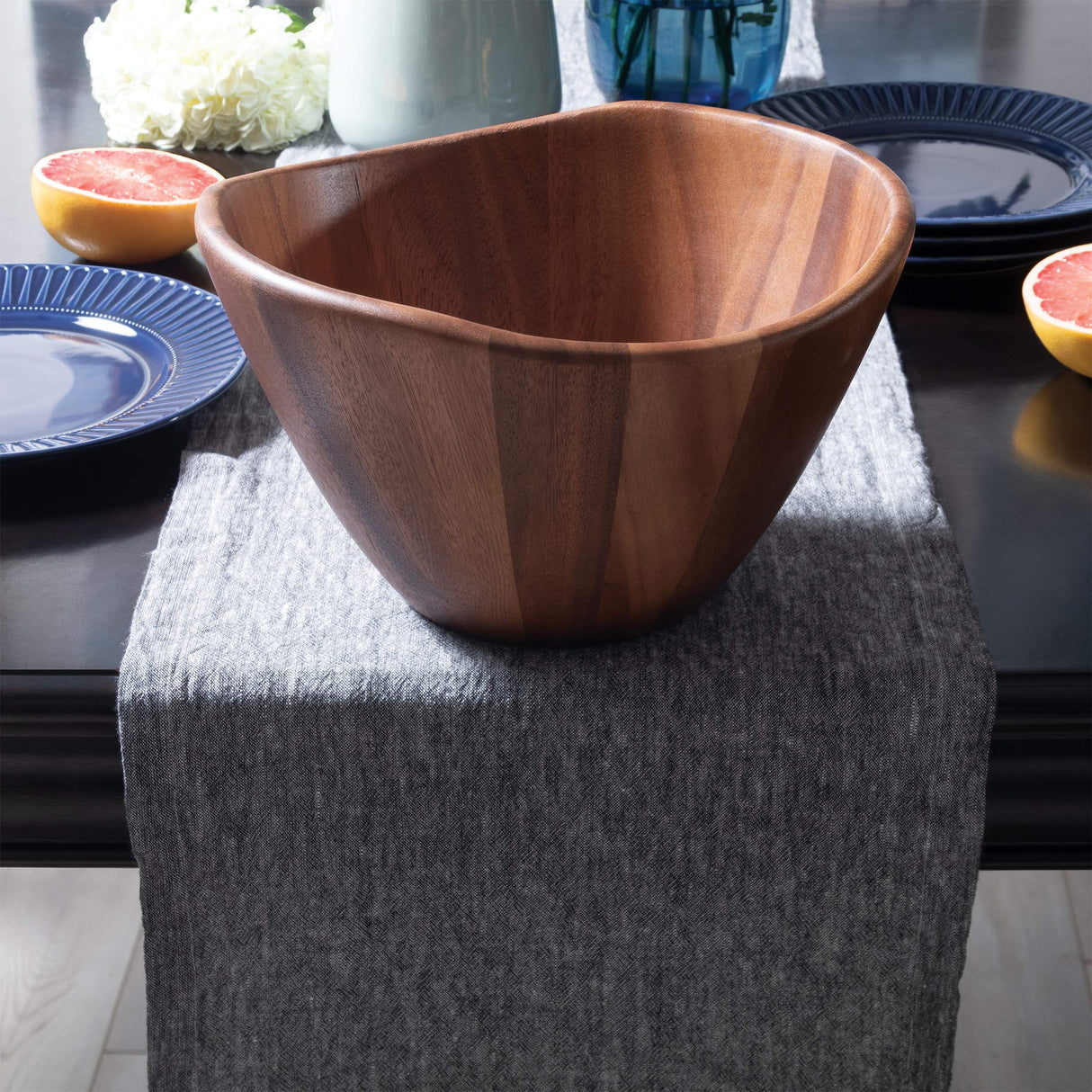 Lipper International Acacia Large Wave Bowl with Servers, 162.31 fl.oz.,Brown Lipper International