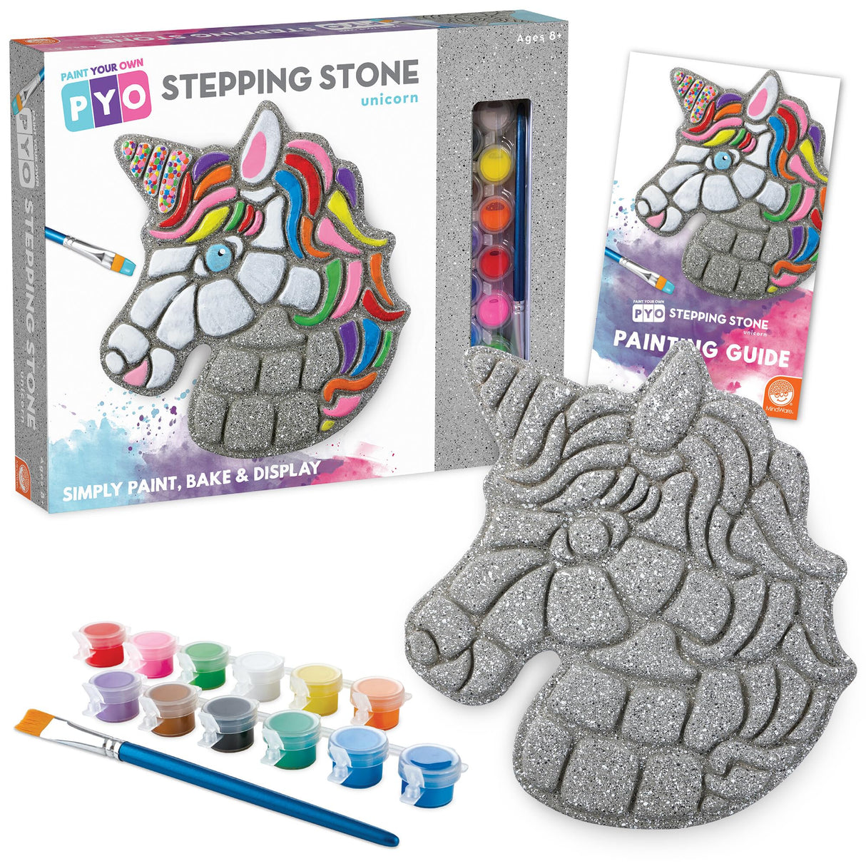 MindWare Paint Your Own Stepping Stone Unicorn - Kit Includes Weather Proof Stone, Paint and Brushes MindWare