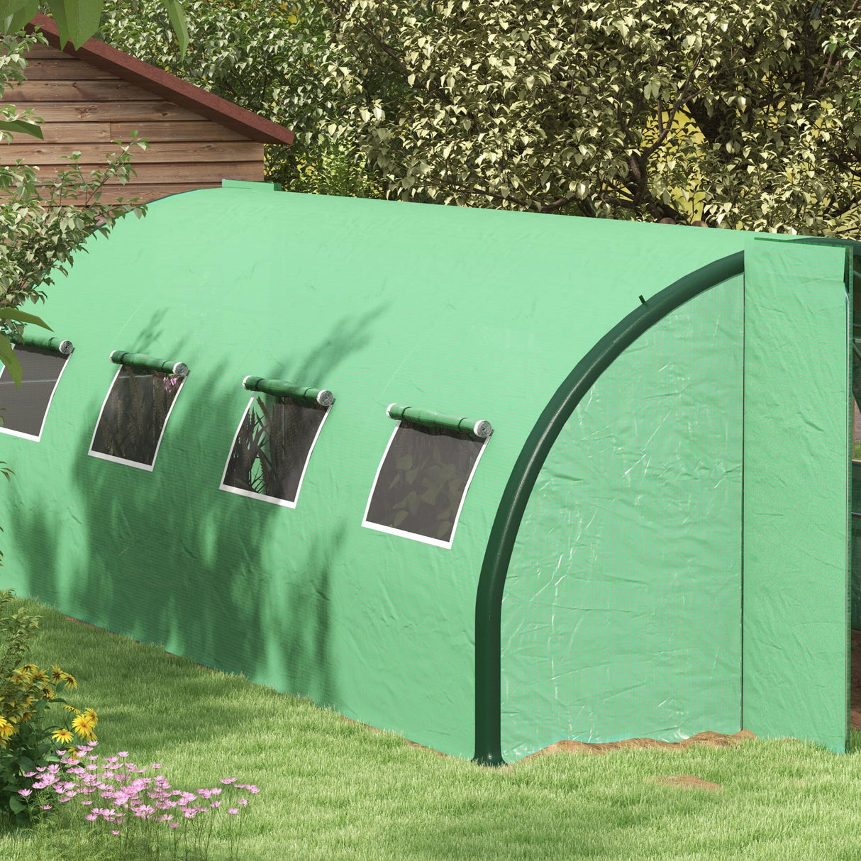Outsunny 20' x 10' x 6.6' Walk-in Tunnel Greenhouse with Upgraded Structure, Outdoor Green House with 2 Hinged Doors, 8 Mesh Windows, Gardening Plant Warm House Tent, Green Outsunny