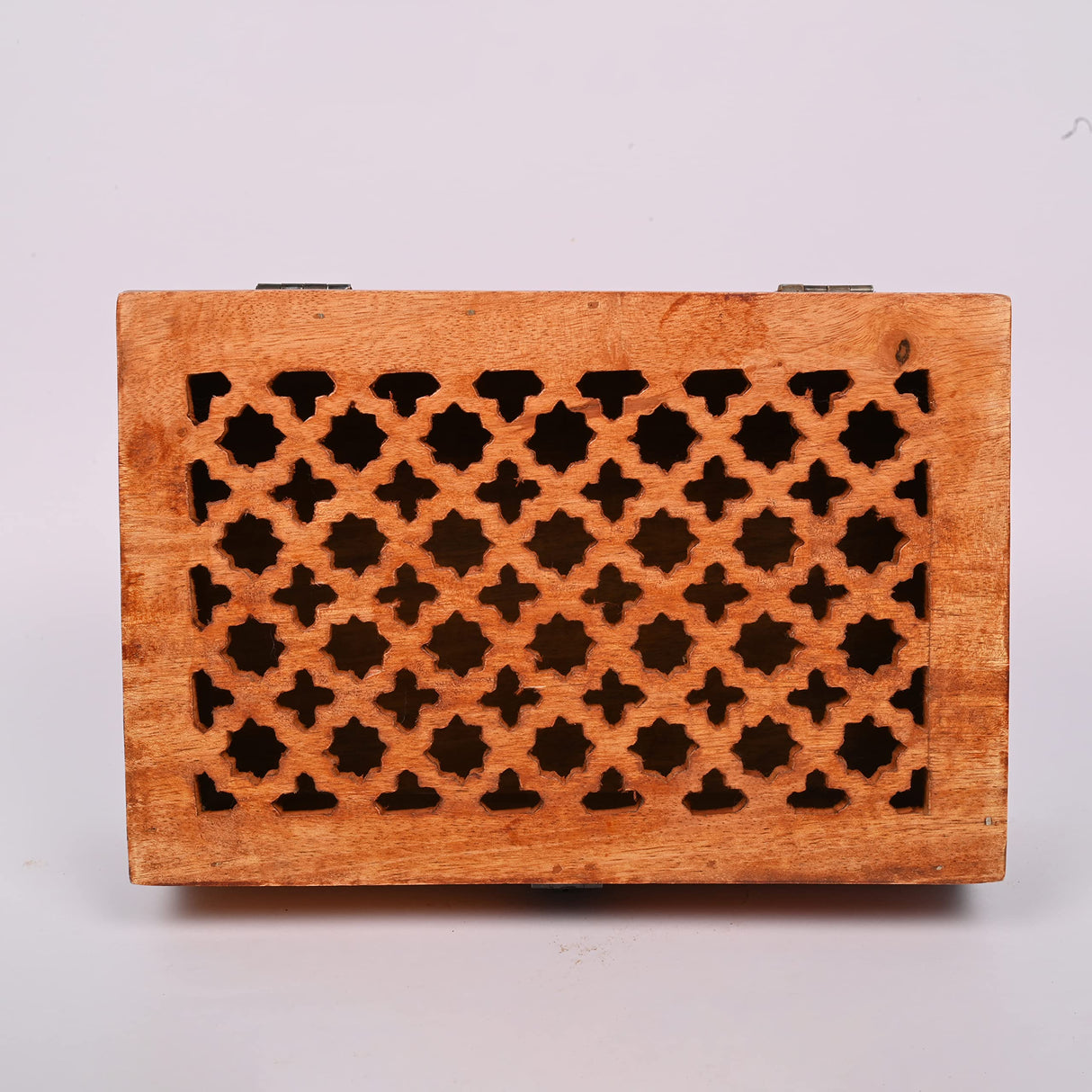Samhita Mango Wood Decorative Wooden Box with Hinged Lid in Jali Carvings Used as Storage Box Christmas Gifts Items (9" x 6" x 3') Samhita