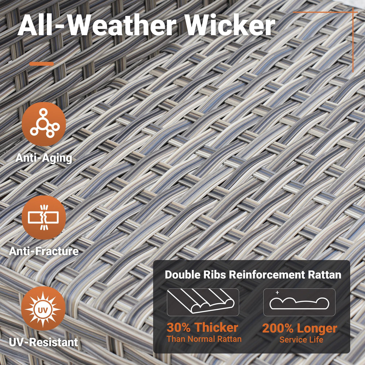 ovios 5 Piece Outdoor Patio Furniture with 3 Seat Sofa,Rattan Wicker Coversation Set with Swivel Rocking Chair,Balcony Sofa Set with Shiny Table for Outside Porch Backyard Pool,Dark Grey ovios