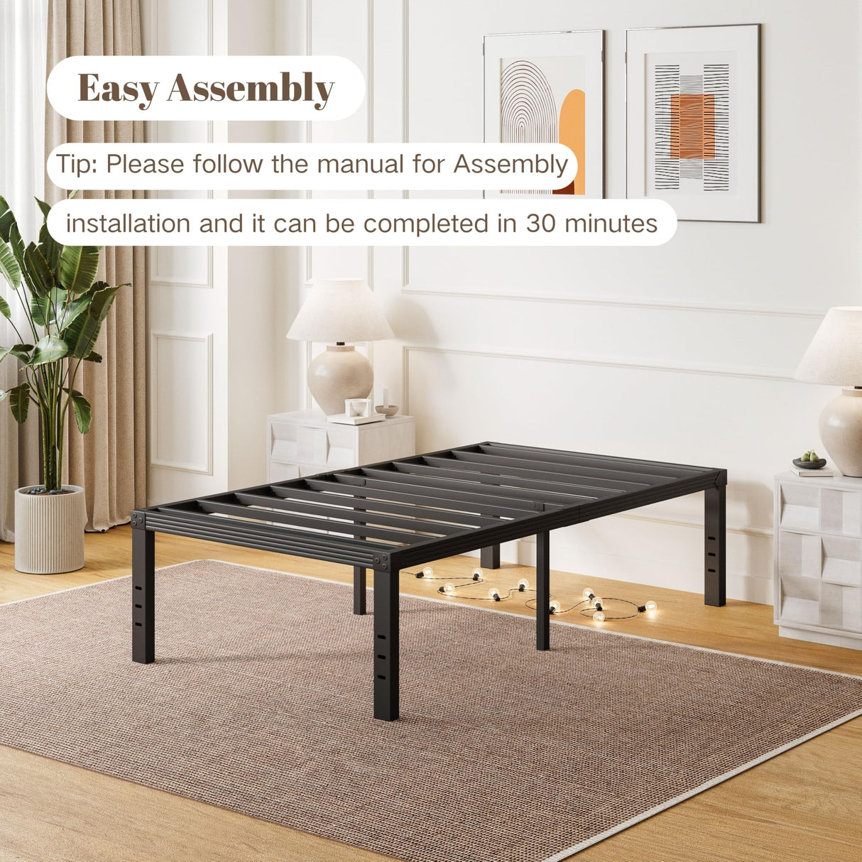 ZIYOO Twin Bed Frames, 18 Inches Platform Bed Frame, 1000lbs Heavy Duty Steel Slat, Non-Slip Design, No Box Spring Needed, Easy Assembly, Quiet Noise Free, Under Bed Storage Space, Black ZIYOO