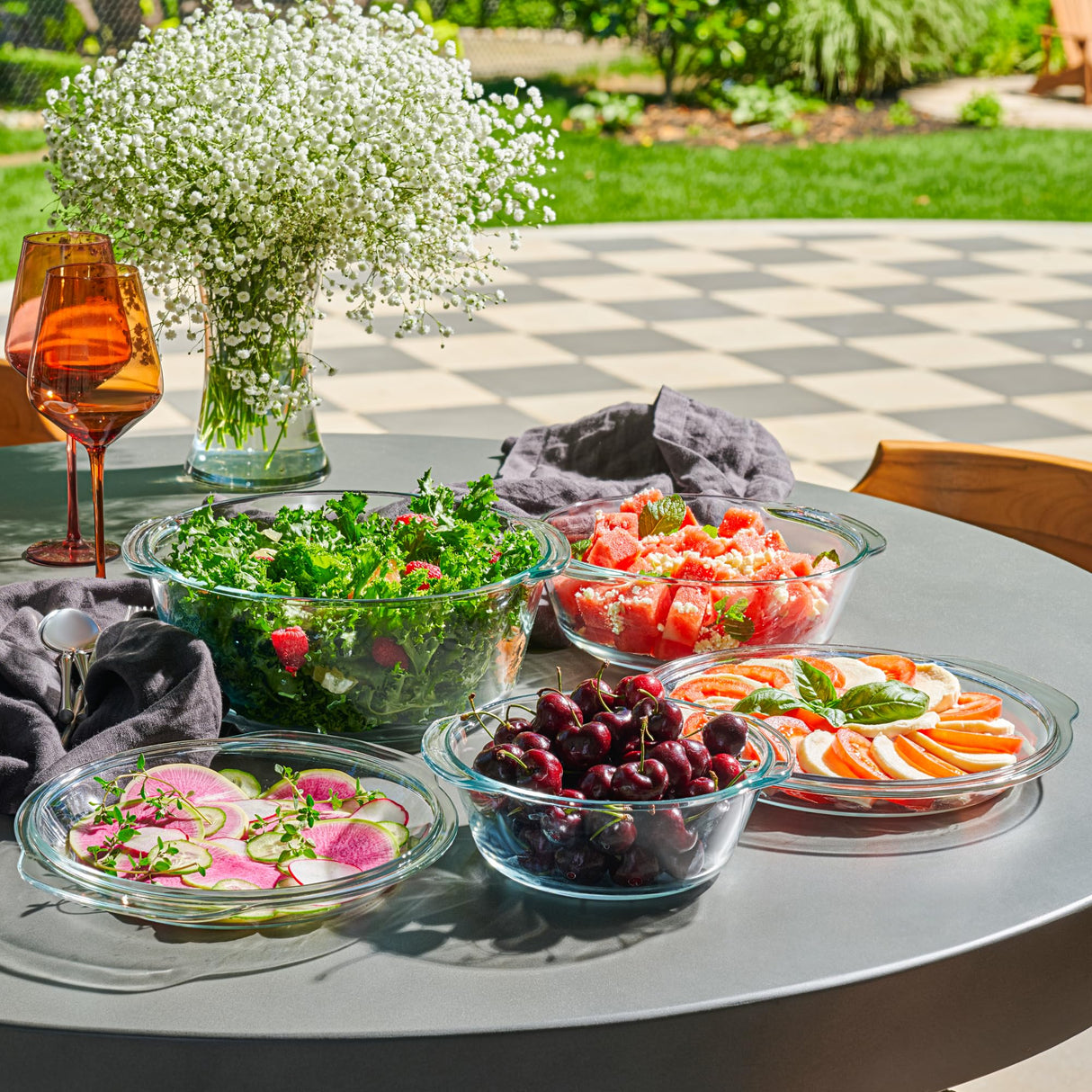 6-Piece Glass Tureen Dishes for Oven with Lids, Durable Borosilicate Glass Covered Bakeware Set, Microwave Safe, Versatile Round Glass Baking Dishes for Oven with Lid. Clear Lead-Free Casserole Cookware. Le'raze