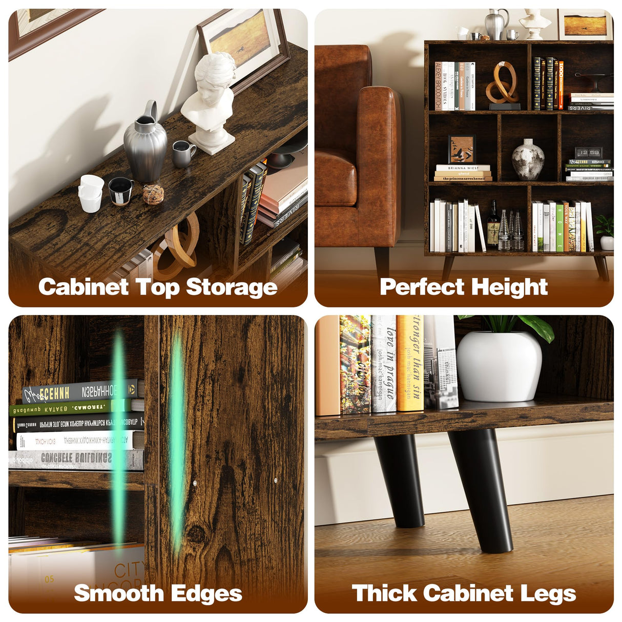 Shintenchi Cube Storage Organizer, 3 Tier Mid-Century Bookcase with Legs Cubeicals Retro Wood Organizer Storage Bookcase, Freestanding Open Book Shelves for Bedroom,Living Room,Office(Brown) Shintenchi