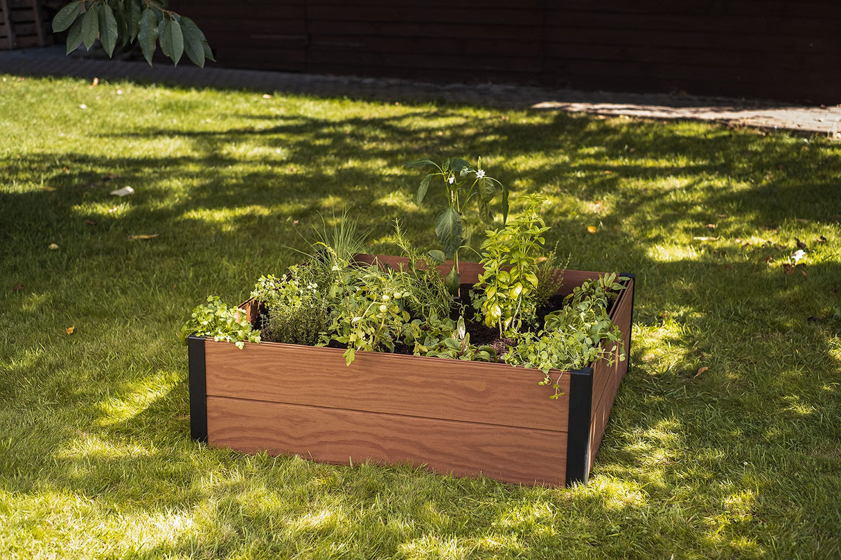 Keter 48" X 48" inches Wood Look Raised Garden Bed, Durable Outdoor Planter for Vegetables, Flowers, Herbs, and Succulents, Brown Keter