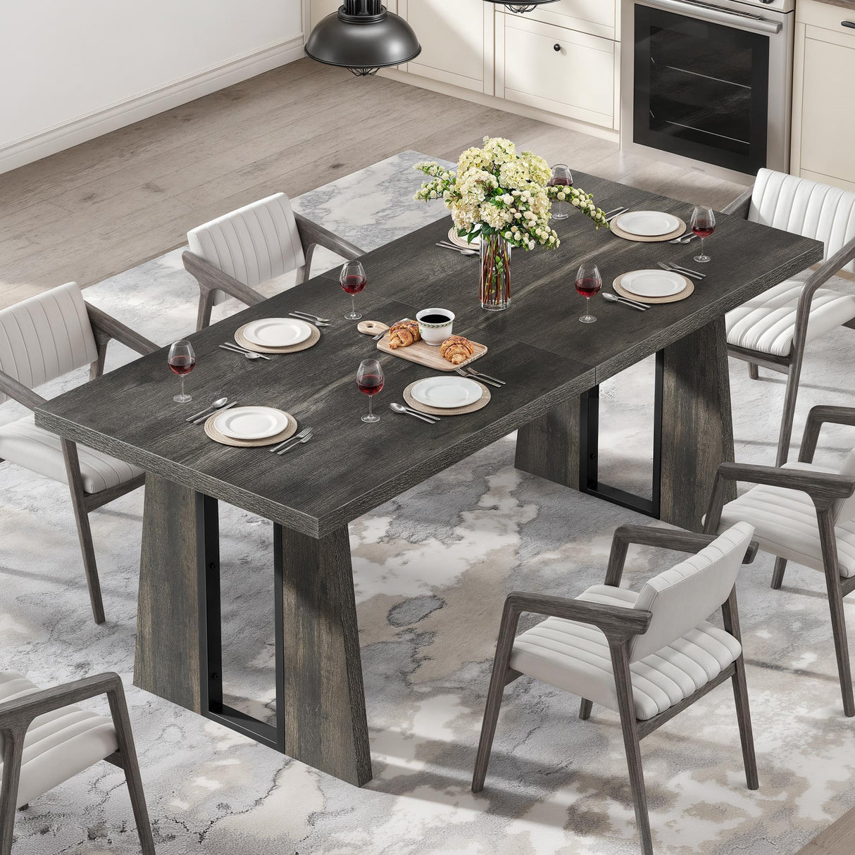 DWVO Rectangle Dining Table for 6-8 People 70.86 Inch Large Dining Room Table Wooden Dinner Table with Heavy Duty Legs for Kitchen Apartment Restaurant Rustic Grey DWVO