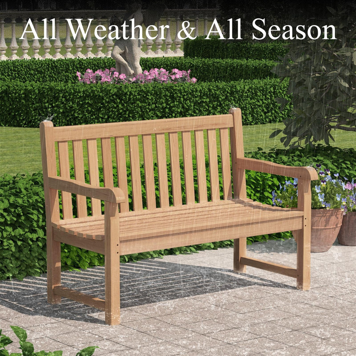 Outdoor Teak Bench, Park Bench for 2 People, Ergonomic Patio Seating, Weather-Resistant and Durable Design, Perfect for Yard, Poolside, or Porch Yardgrace