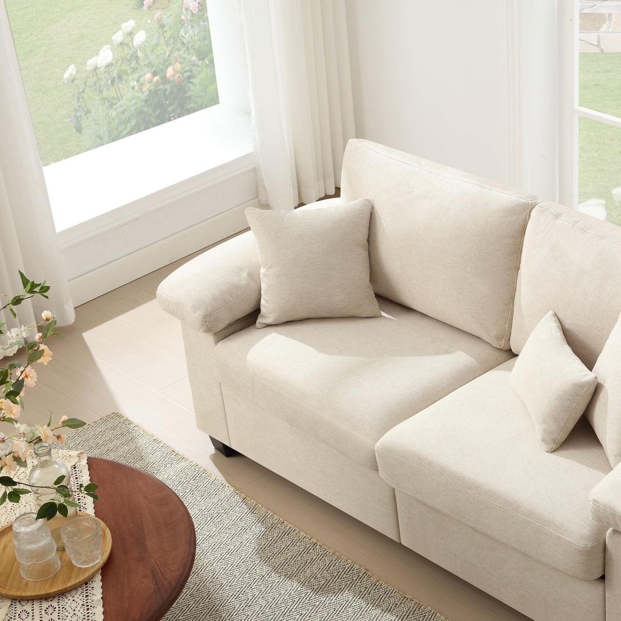 jonpony 71" W Loveseat Sofa, Modern Couch with Wide Armrests, Extra Deep Love Seats for Living Room, Overstuffed Lounge Sofa with Comfy Fabric, Removable Cover Spring Cushions, Beige jonpony