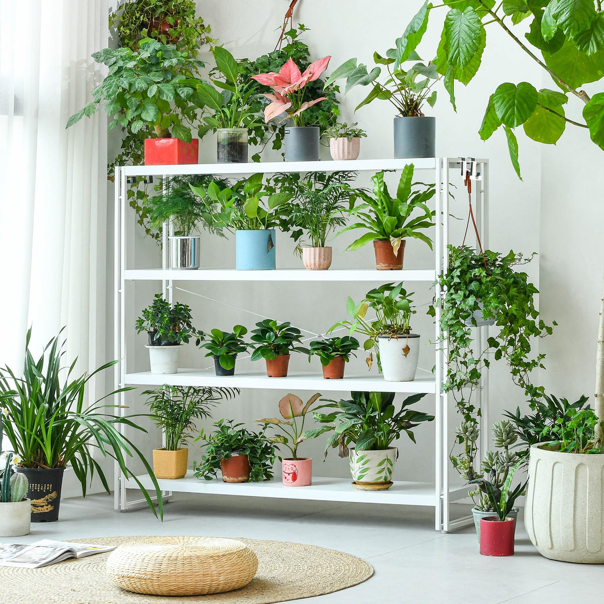 HCHQHS Bookshelf, 4-Tier Industrial Bookcase, White Open Book Shelf, Freestanding Tall Bookshelves with Metal Frame HCHQHS