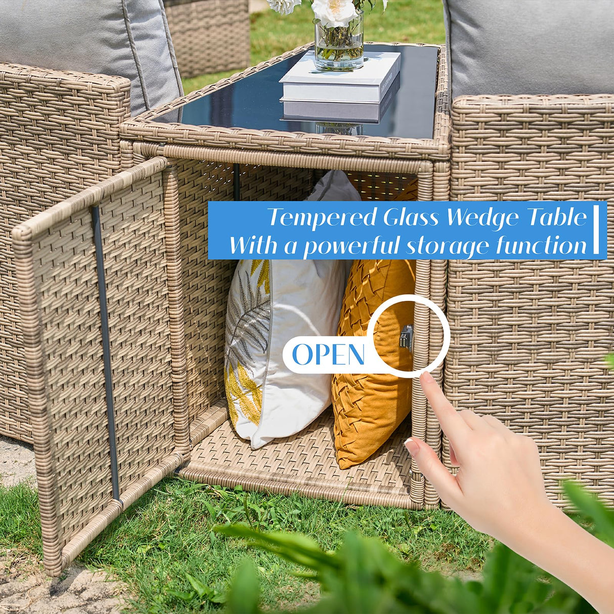 LUXOAK Patio Furniture Sets, 11 Piece Half-Moon Sectional Round Sofa Set, Outdoor Patio Furniture with Cushions & Wedge Table for Beach, Pool, Balcony, Beige LUXOAK