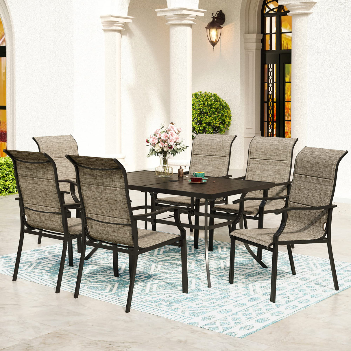 SUNSHINE VALLEY 7 Piece Patio Dining Sets for 6, Metal Outdoor Table and Chairs Set with 1 Patio Dining Table(1.57-1.9" Hole) and 6 Textilene Patio Dining Chairs, Outdoor Dining Set for Deck Backyard SUNSHINE VALLEY