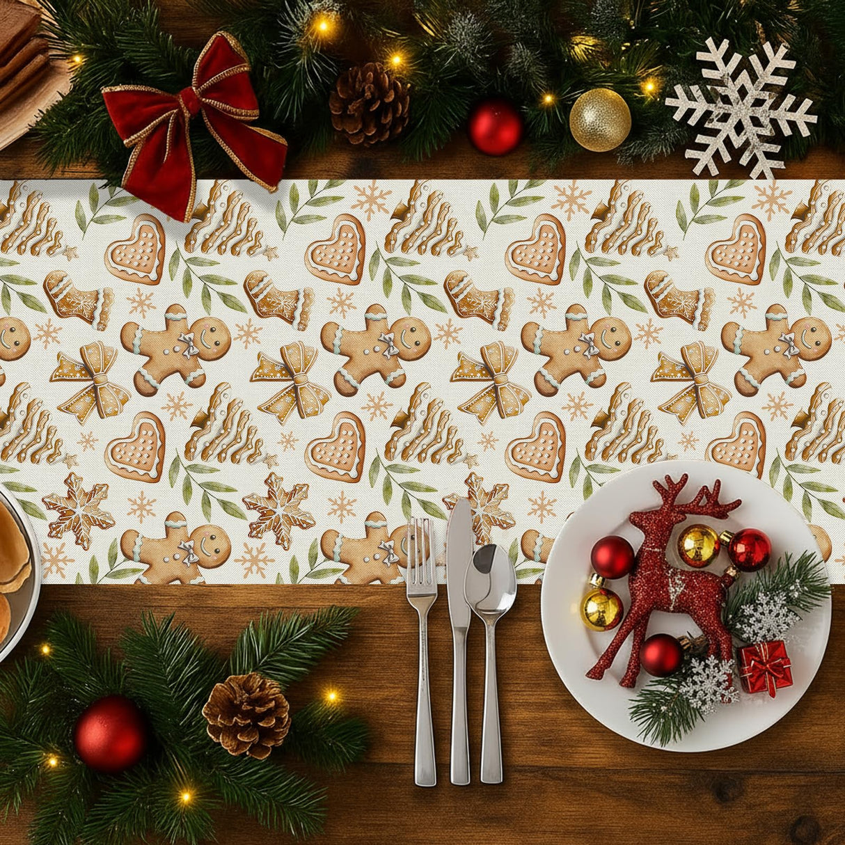 Gingerbread Man Table Runner Country Christmas Gingerbread House Table Runners Seasonal Kitchen Dining Table Decoration for Winter Farmhouse Home Party Banquet Decor 13x72 Inch GPGHE