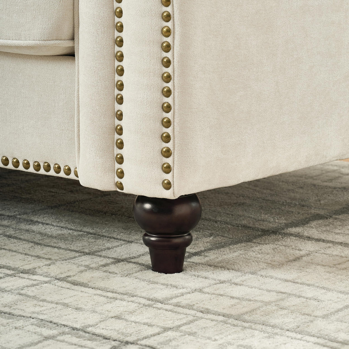 Asucoora 86.5" Classic Chenille Sofa Couch 3-Seater | Chesterfield Style with Traditional Rolled Arms, Nailhead Trim & Solid Wood Frame | Living Room Upholstered Couch | Beige Asucoora