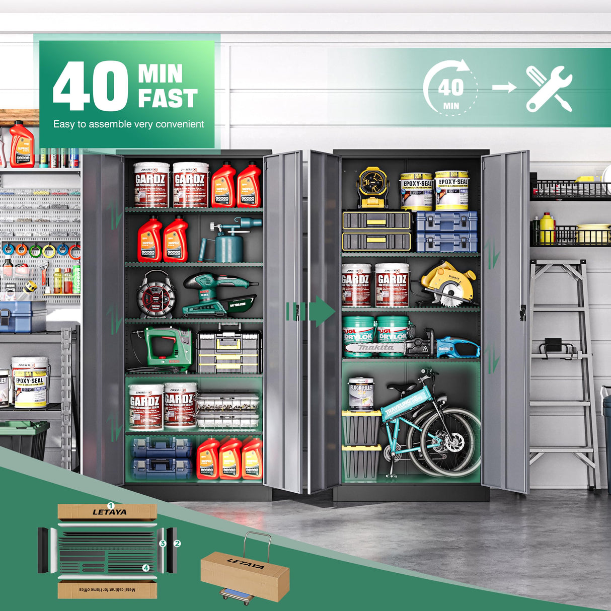 Letaya Metal Garage Storage Cabinets with Lock Door and Adjustable Shelves, Steel Tool Cabinets for Home,Office,Warehouse Organisieren (Black Grey, 72" H) Letaya