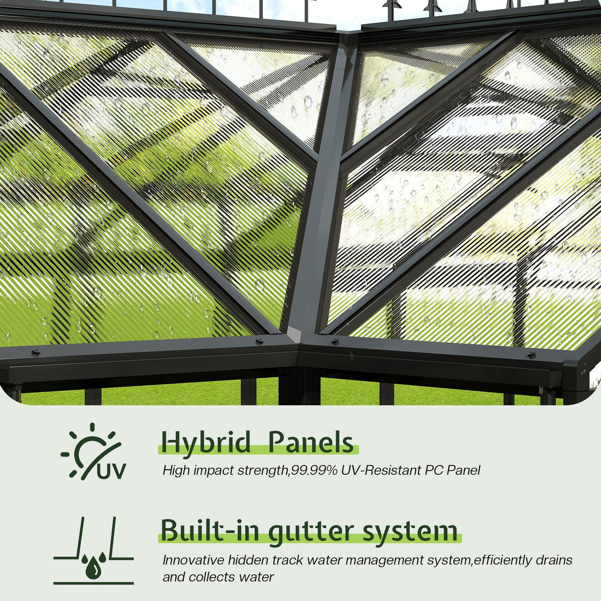 AMERLIFE 12x10x8 FT Hybrid Polycarbonate Walk-in Greenhouse for Outdoors, Aluminum Frame with Quick-Connect Assembly, Double Doors, Ventilation for Backyard Garden, Black AMERLIFE
