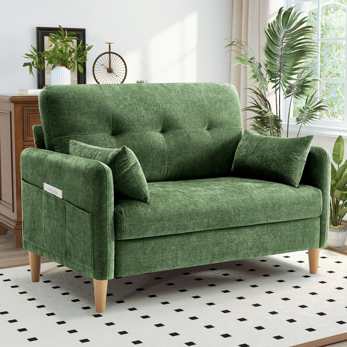 Hanherry Loveseat Sofa, 47” Small Couch for Living Room, Comfy Chenille Fabric Love Seat for Bedroom with Throw Pillow,Removable Cushion Cover,Couches for Small Space,Apartment,Dorm Hanherry