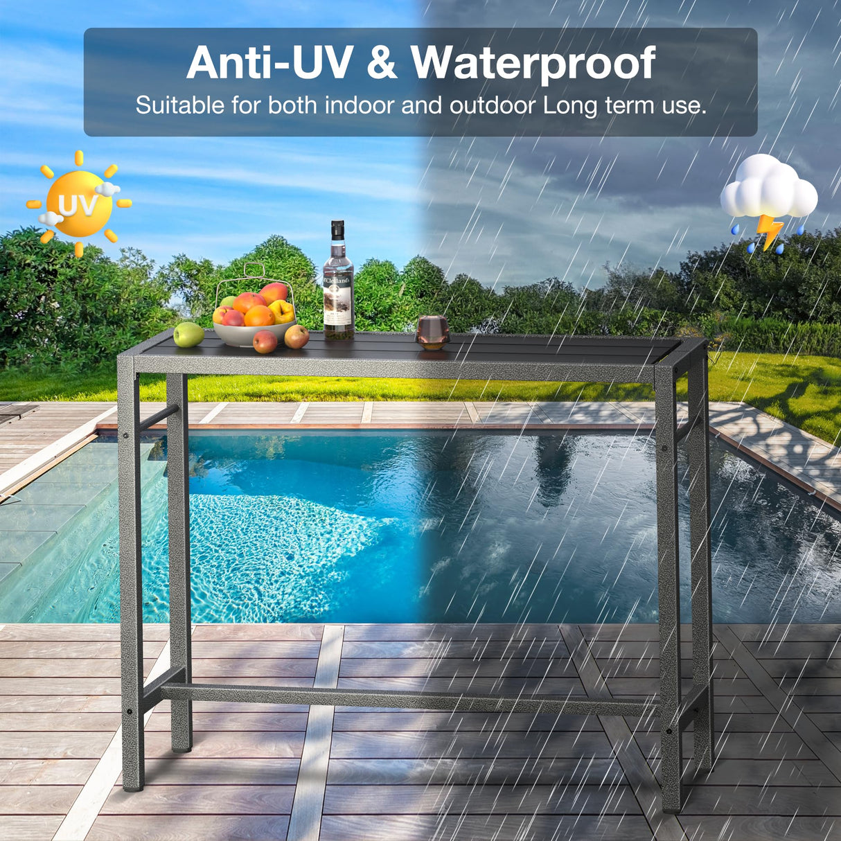 Mr IRONSTONE Outdoor Bar Table 47'' Patio Table Pub Height Dining Table with Waterproof Top and Hammer Finish Stand for Hot Tub, Garden, Backyard, Indoor Mr IRONSTONE