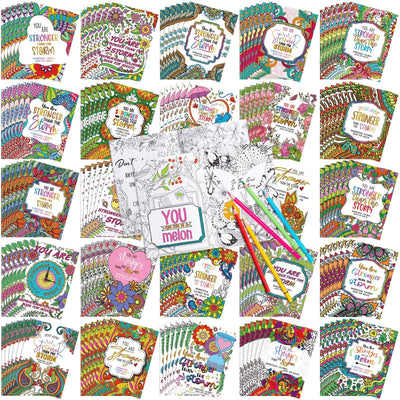 Liliful 144 Pcs Flower Coloring Book Bulk for Adult Kids DIY Art Stress Relief Drawing Book with Patterns for Adults, Party Favors, Goodie Bag Filler and Holiday Gifts (Motivate)