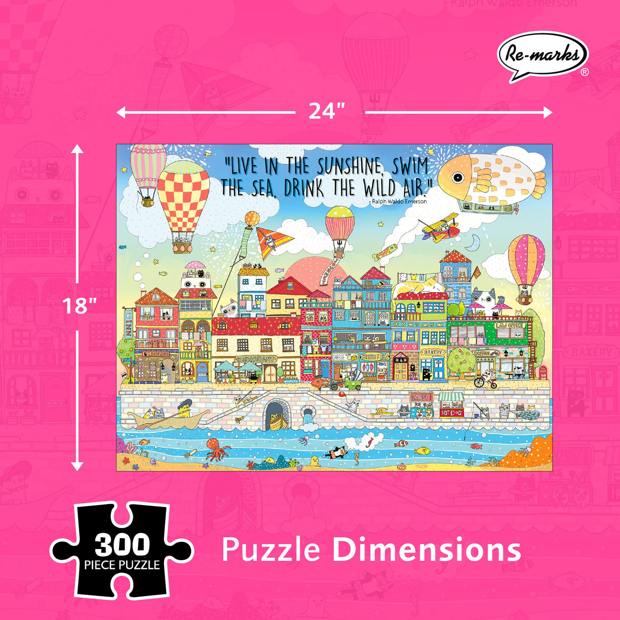 Re-marks Harbor City Illustrated Puzzle, 300-Piece Jigsaw Puzzle for All Ages Re-Marks