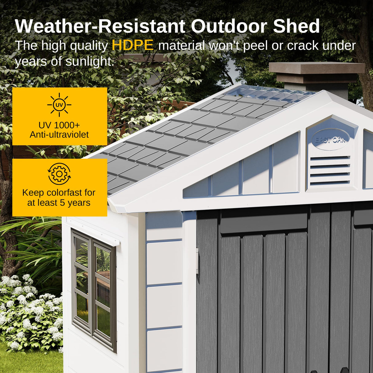 EAST OAK Outdoor Storage Shed, 7×4×8.2 FT Waterproof Resin Tool Shed with Window, 152Cu.ft Outside House Shed for Garden, Patio, Lawn Mower, Bikes EAST OAK