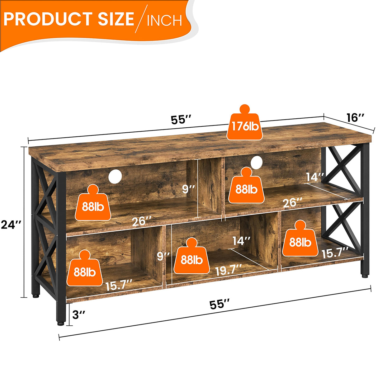 Yaheetech TV Stand for Living Room, Industrial Entertainment Center for 65 Inch TV, Rustic TV Console Stand with Storage Cabinets Wood and Metal, Rustic Brown Yaheetech