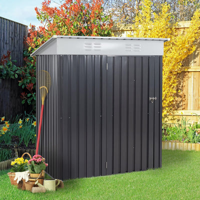 Vongrasig 5 x 3 x 6 FT Outdoor Storage Shed Clearance with Lockable Door Metal Garden Shed Steel Anti-Corrosion Storage House Waterproof Tool Shed for Backyard Patio, Lawn and Garden (Dark Gray)