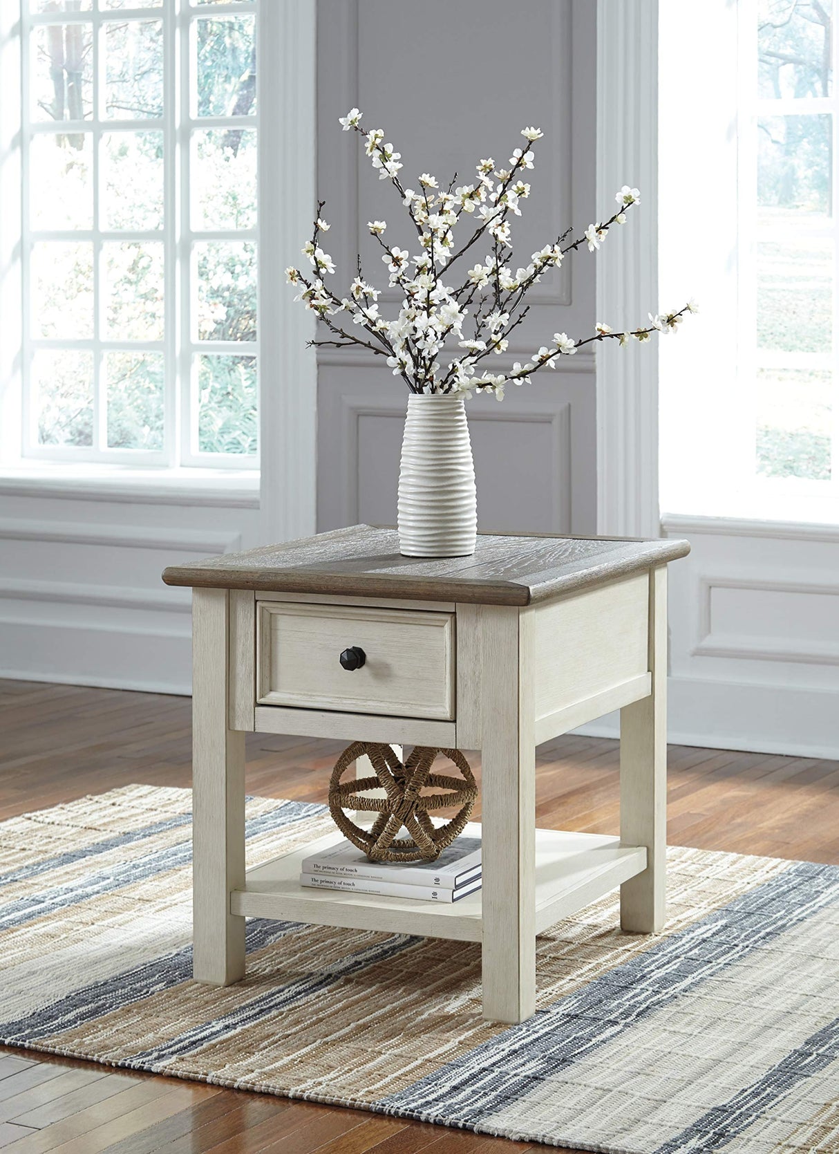 Signature Design by Ashley Bolanburg Farmhouse Square Two Tone End Table, Antique Cream Signature Design by Ashley