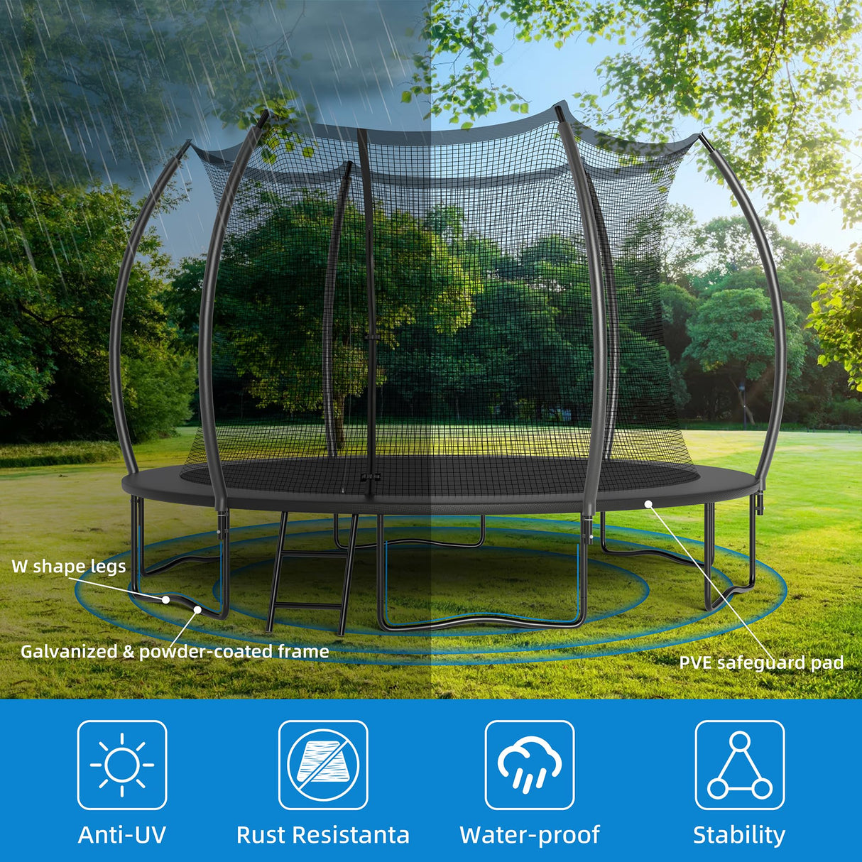 ALTLER 12FT Trampoline Enclosure Net Outdoor Jump for Kids and Adults Round ASTM Approved ALTLER