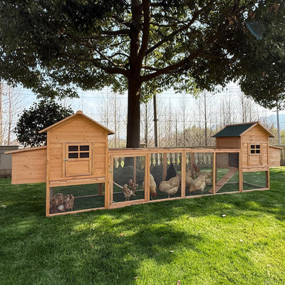 Outdoor Chicken Coop for 4-8 Chickens Wooden Hen Rabbit House Poultry Pet Hutch Run Cage w/Waterproof Asphalt Roof, Ramp, Nesting Box, Wire Fence (160")