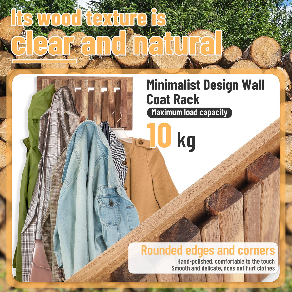 KYIAANY Coat Rack Wall for Farmhouse: Wood Rustic 6 Hooks Mount 10.4inch Retractable Wall Mounted for Small Spaces Entryway Hallway Bathroom for Hanging Jacket Towel Backpack Bag KYIAANY