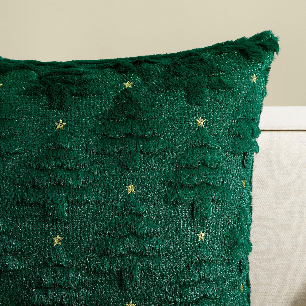 Softalker Christmas Throw Pillow Covers 18 x 18 Inch Set of 2, Xmas Winter Christmas Tree Faux Fur Cushion Covers, 3D Embroidered Pillow Cases for Couch Bedroom Living Room Decor, Green Softalker