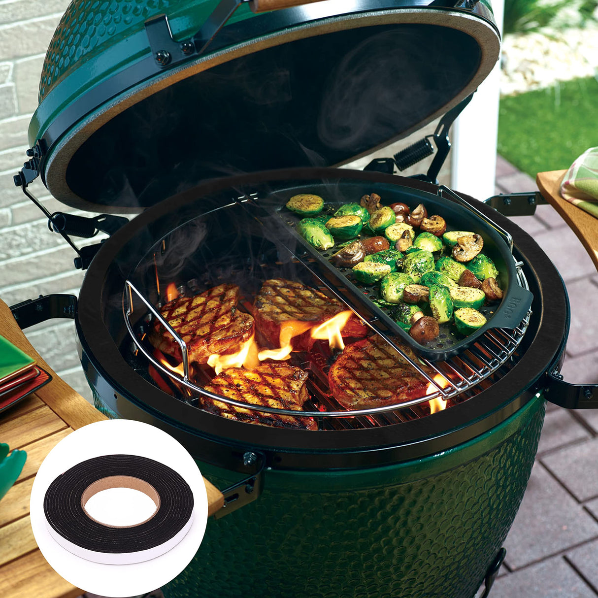 UNCO- Smoker Gasket, 15 Ft, 1/2"X1/8", Grill Gasket, Heat Gasket, Smoker Heat Tape, Smoker Gasket Sealer High Temp, Kettle Grill Gasket, BBQ Gasket, High Temperature Gasket Smoker, Smoker Door Gasket UNCO