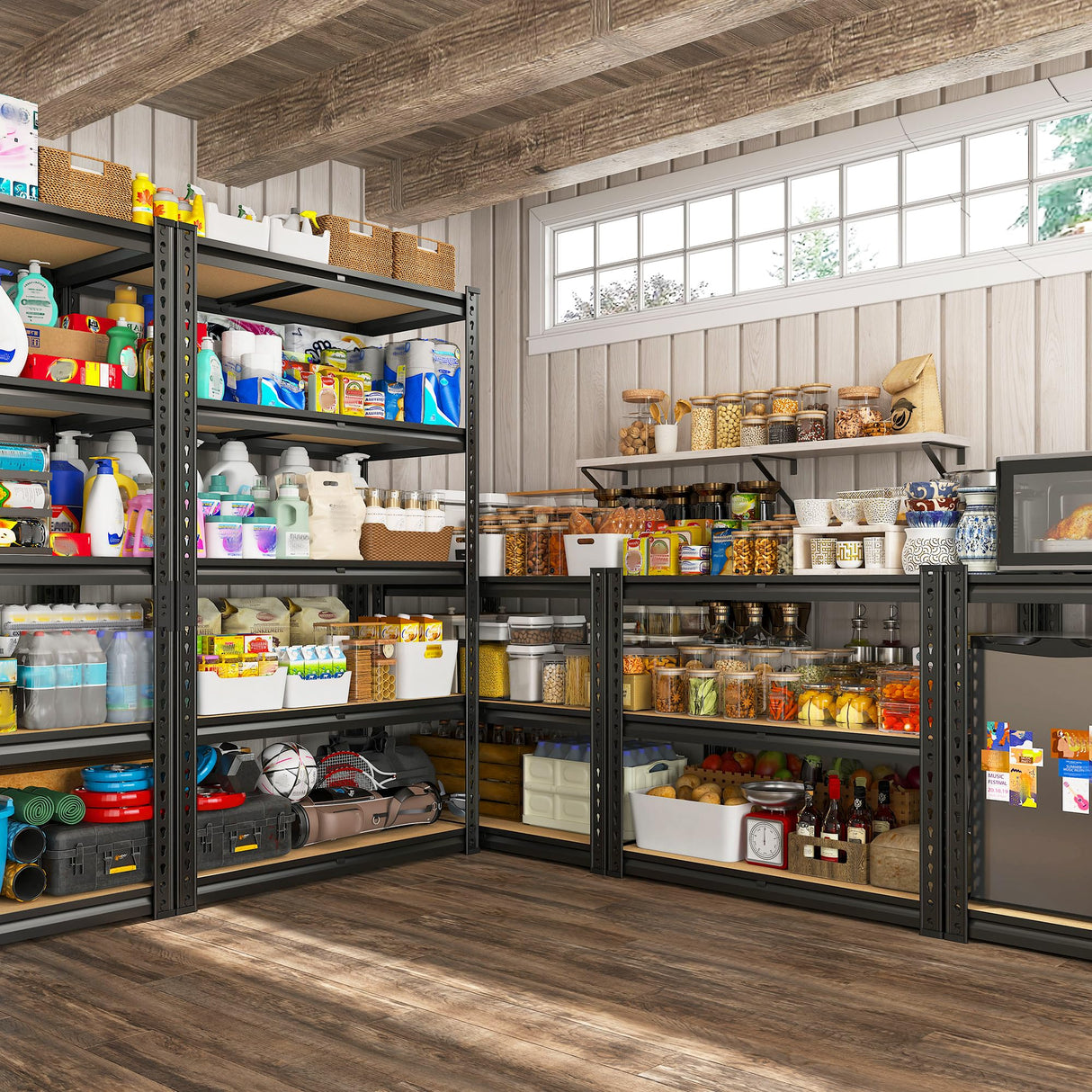 REIBII Storage Shelves 2020LBS Garage Shelving Heavy Duty 5 Tier Metal Shelving Units for Storage Adjustable Utility Shelf Rack for Kitchen Warehouse Basement 28" W x 12" D x 59.8" H, Black REIBII