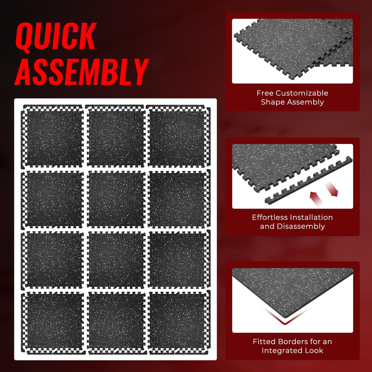 SUPERJARE 0.79'' Extra-Thick Exercise Equipment Mats, 12 Pcs 48 Sq Ft Rubber Top Floor Tiles with High Density EVA Foam, Interlocking Gym Flooring for Home Gym, Workout Mat, Black/Grey SUPERJARE