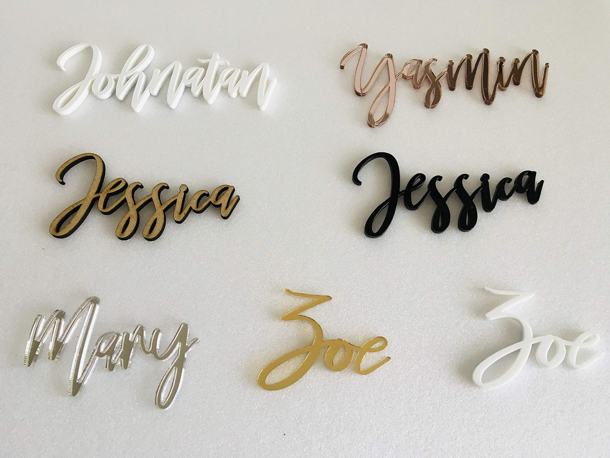 Personalized Wedding Acrylic Place Cards Wooden Laser Cut Names Custom Place Name Settings Guest Names Escort Cards Calligraphy Names Modern New Font Customized Name Plaque Business Card Holders FranJohnsonHouse
