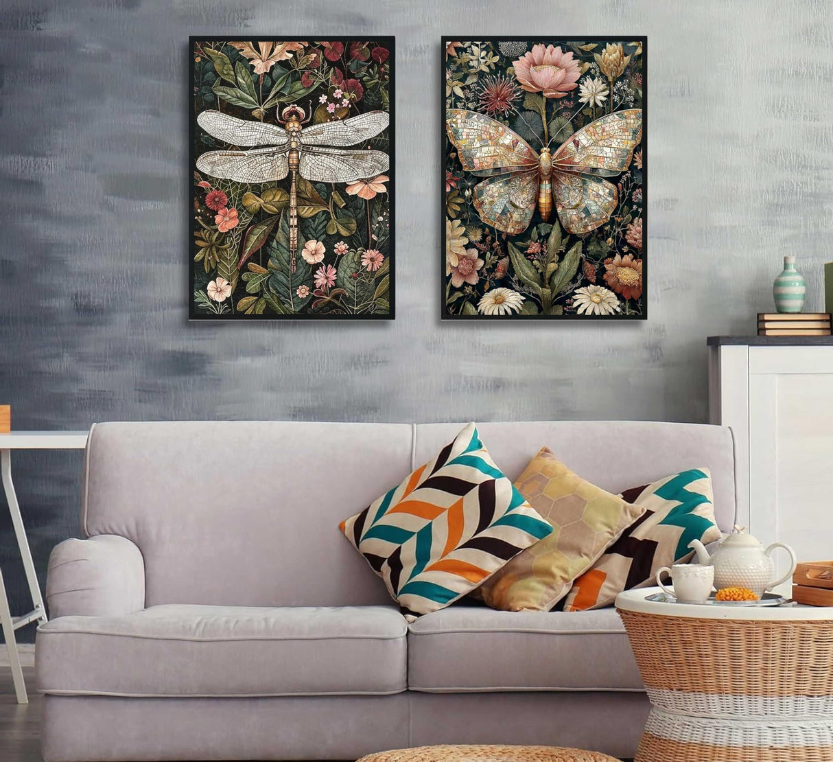 2 Pack Paint by Number Kit 16x20inch Dragonfly Butterfly Insect Art, DIY Painting Set with Floral Background, Intricate Nature Inspired Craft for Home Decor Gift Generic