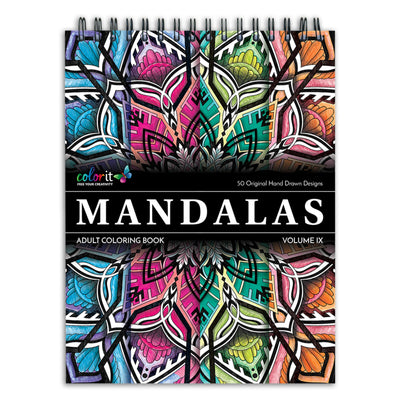 ColorIt Mandalas Volume IX Spiral Bound Adult Coloring Book with 50 Mandala Patterns for Relaxation and Stress Relief - Includes Perforated Pages, Thick Paper, Hardback Covers, and Blotter Page